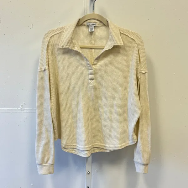 Better Together Cream Waffle Knit Lounge Pajama Set Henley Top Wide Leg Pants XS - Image 5