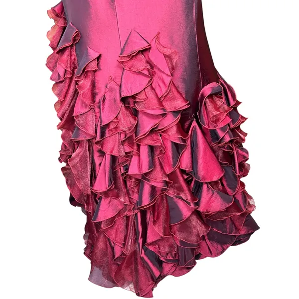 Tiffany Designs Burgundy Beaded Ruffle Mermaid Formal Gown Size 10 - Image 6