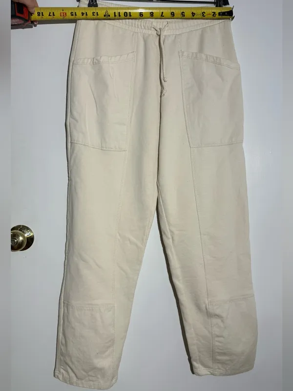 Zara Wide Leg Drawstring Pants - Cream - Image 5