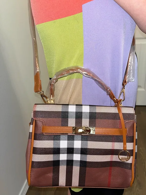 Classic Plaid Top-Handle Satchel in Brown - Image 4