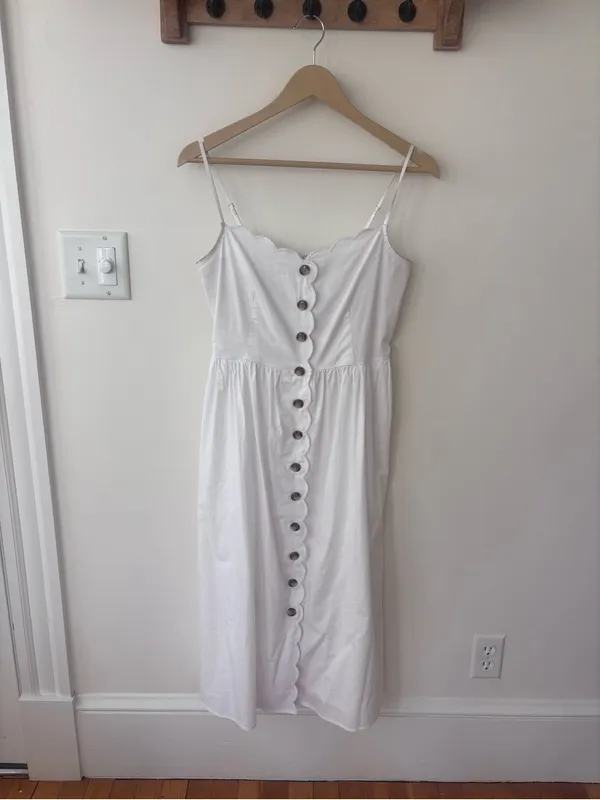 J.Crew White Cotton Scalloped Button Front Midi Dress Size 4 - Image 2