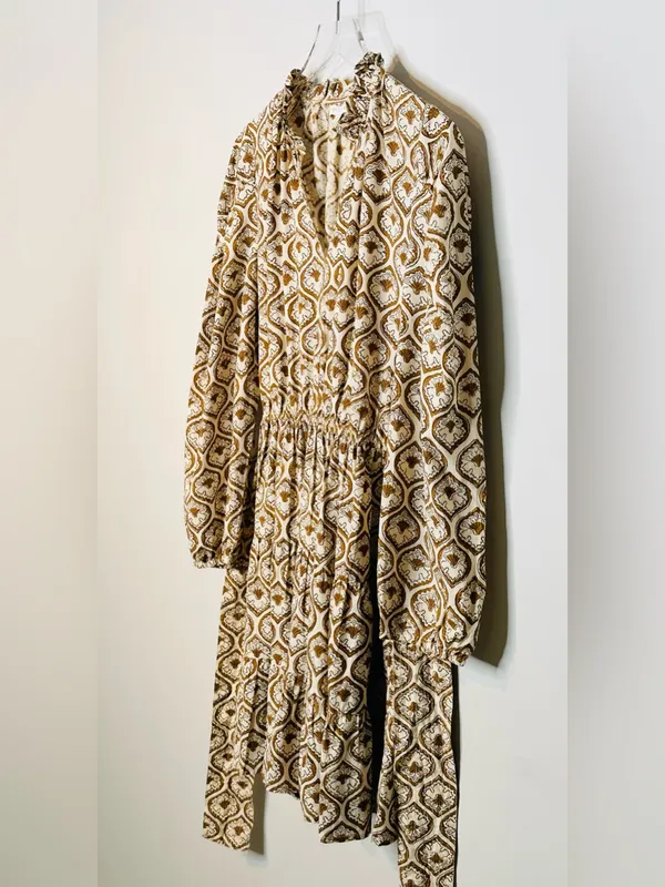 Anna Cate Brown Cream Medallion Paisley Print Cotton Long Sleeve Dress - Image 5