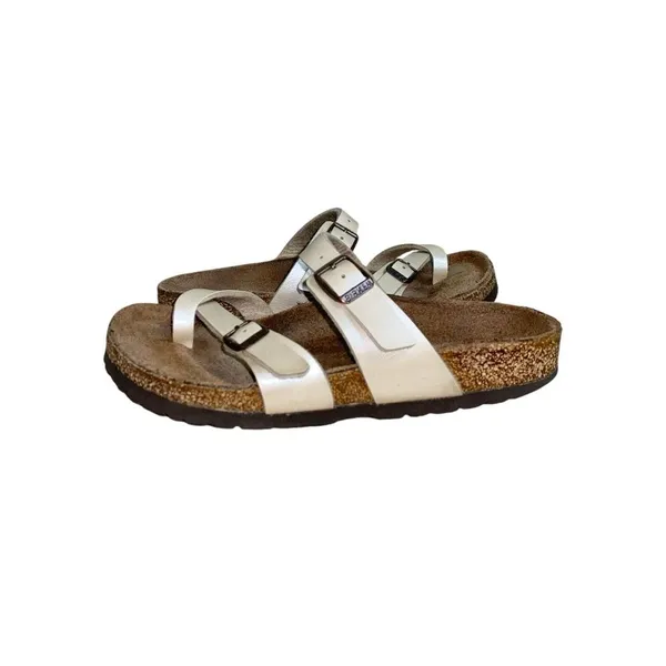 Birkenstock Mayari Birko-Flor Strappy Toe Loop White Faux Leather Sandals EU 36 - Image 4