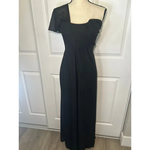 Birdy Grey Melissa Small Convertible Black Chiffon One Shoulder Bridesmaid Dress - Image 2