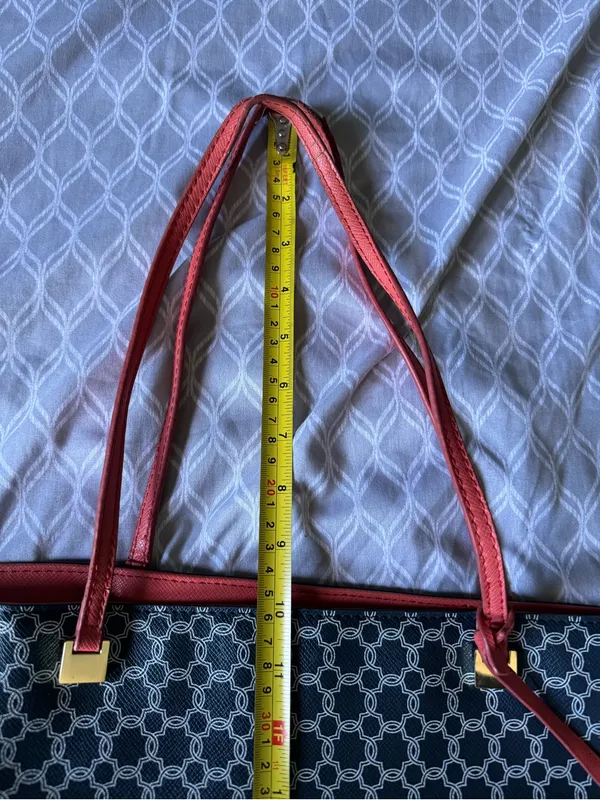 Stylish Navy Patterned Tote with coral Trim Blue - Image 7