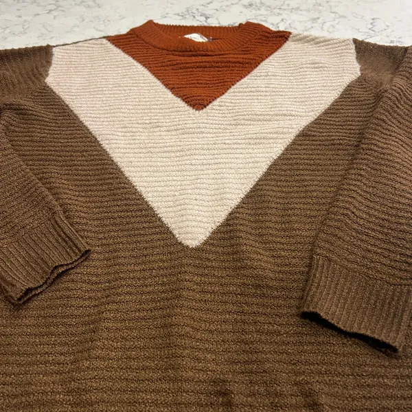 Bohme Womens Sweater‎ Size S Brown Beige V Neck Pullover Long Sleeve Knit - Image 4