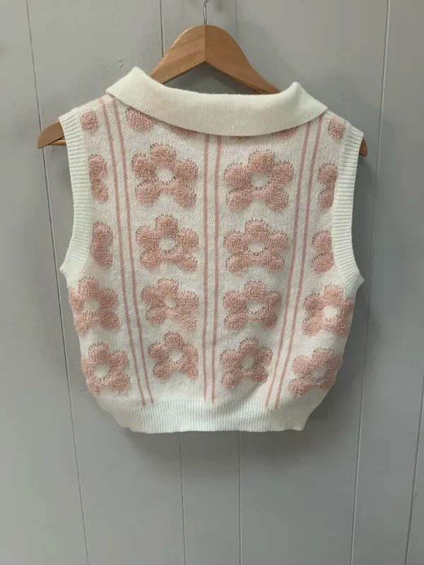 Dreamers by Debut floral knit collared sweater vest M/L - Image 2