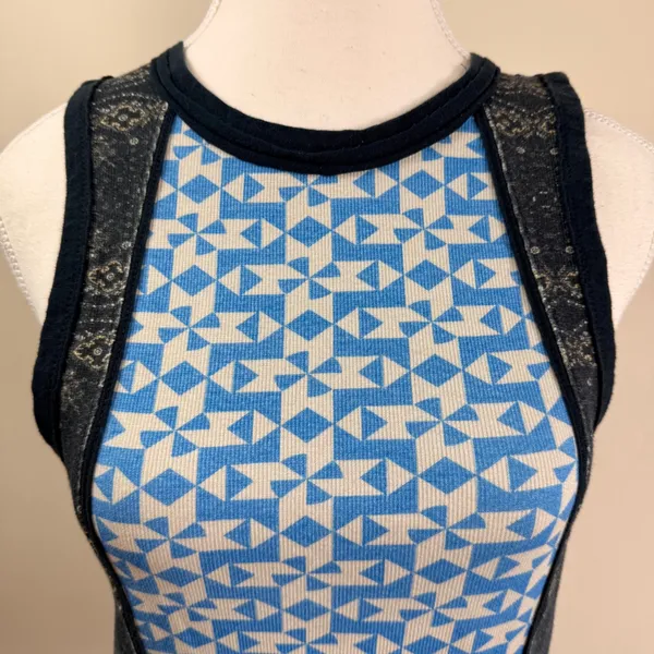 Free People We The Free Too Hot To Handle Tank Top Blue Geometric Paisley Medium - Image 5