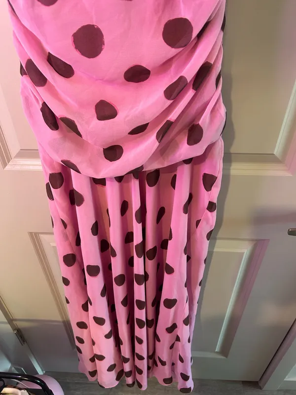 Zara Pink and Brown Polka Dot Maxi Dress Small - Image 4