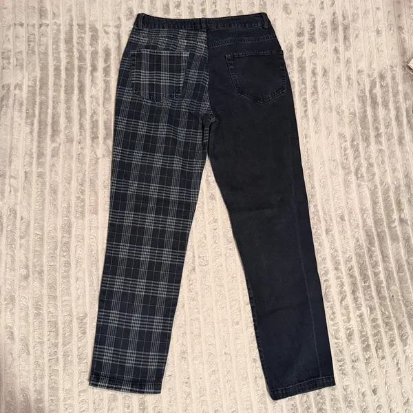 Edikted Two Tone Plaid Black Jeans Women Medium Straight Leg High Rise Grunge - Image 7