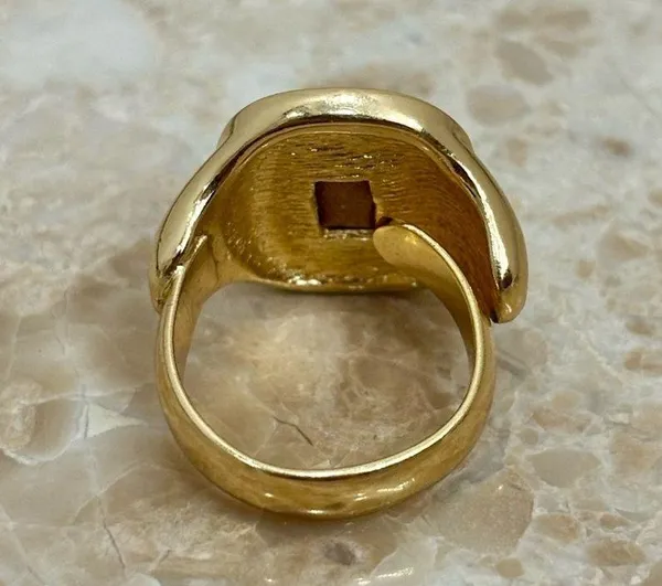 Vintage Signed Aquamarine Gold Tone Adjustable Ring - Image 4
