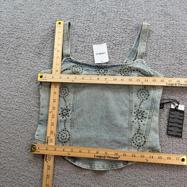 Forever 21 Women Light Wash Studded Denim Corset Top Blue Size M NWT Bodice - Image 2