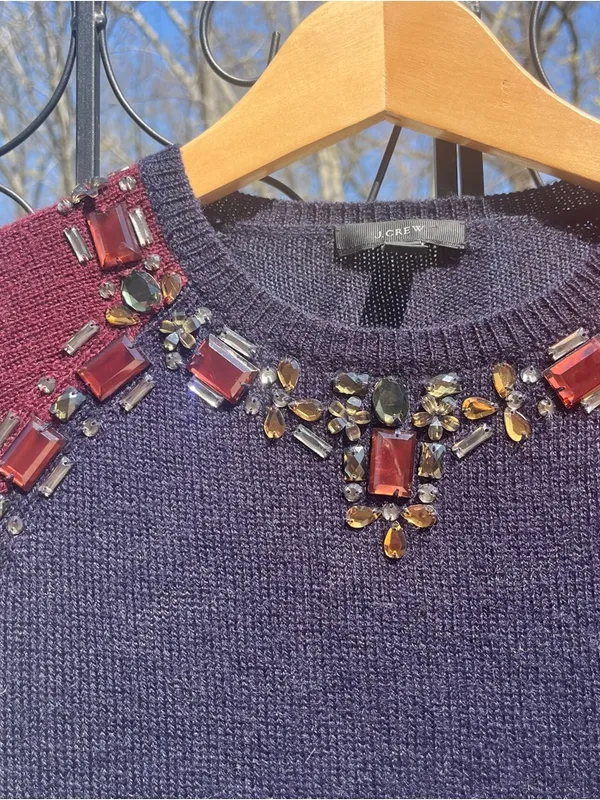 J.Crew Women’s Jeweled Short Sleeve Alpaca Merino Wool Blend Sweater Size XS - Image 3
