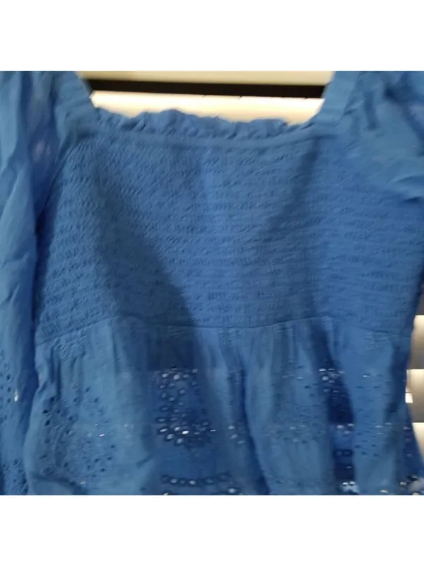 American Eagle Womens Blue Long Sleeve Smocked Top With Eyelet Detail Size S - Image 3