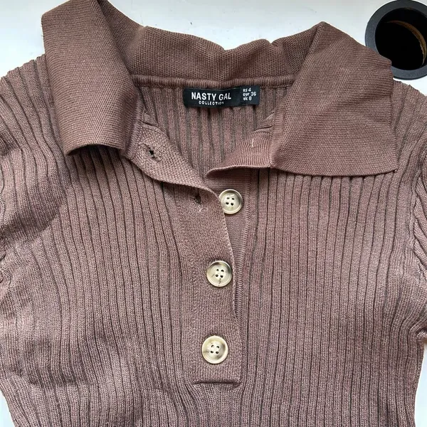 Nasty Gal Brown Ribbed Long Sleeved Bodysuit Women’s US Size 4 - Image 5