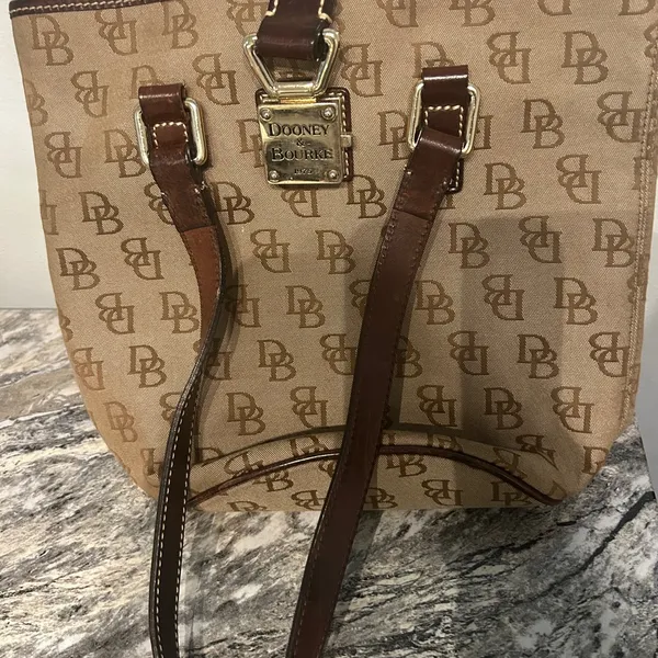Dooney & Bourke Beige and Dark Brown Monogram Bucket Bag - Image 2