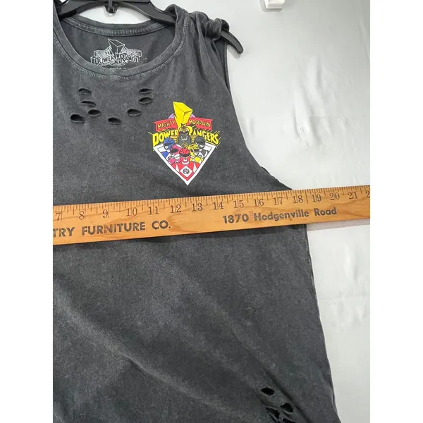 Mighty Morphin Power Rangers Distressed‎ Acid Wash Muscle Tank Top Women S Gray - Image 6