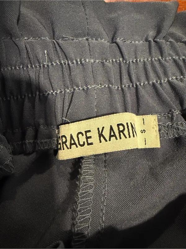 Grace Karin Slate Blue Paperbag Waist Straight-Leg Pants Size S - Image 2