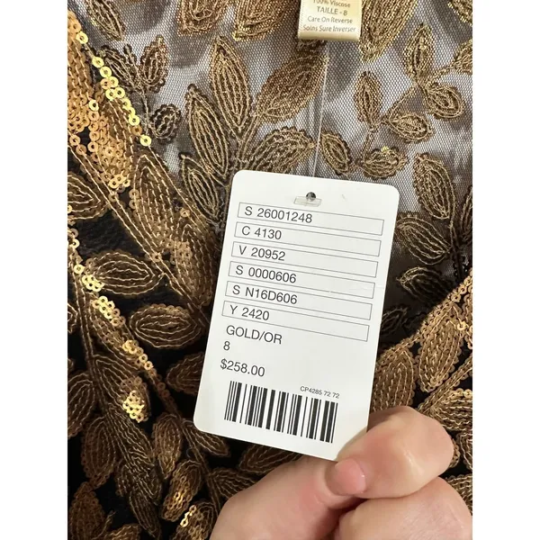 Anthropologie Project Alabama Gold‎ Leaf Sequin Black V-Neck Mini Dress 8 NEW - Image 5