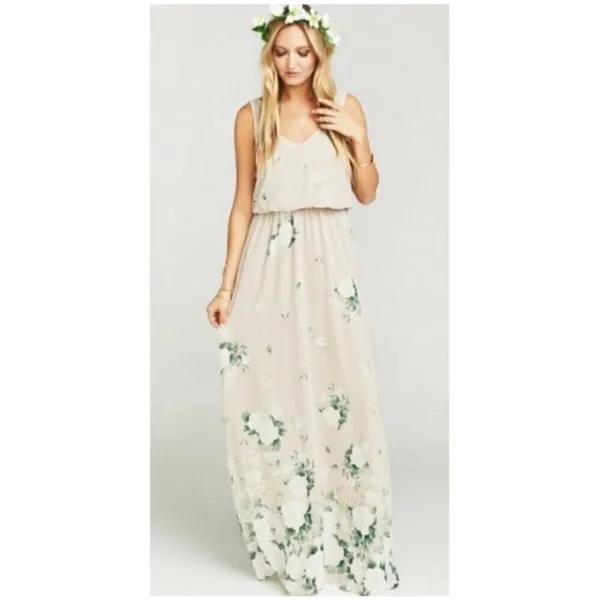 NWT Show Me Your MuMu floral maxi dress beige MEDIUM bohemian Bridesmaid prom - Image 4
