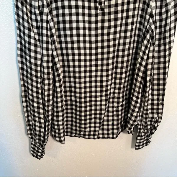 Loft Women's Size XS Blouse Long Puff Sleeve Black White Gingham Crewneck 552579 - Image 10