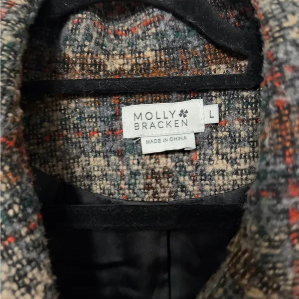 MOLLY BRACKEN plaid double breasted wool tweed coat‎ large - Image 5