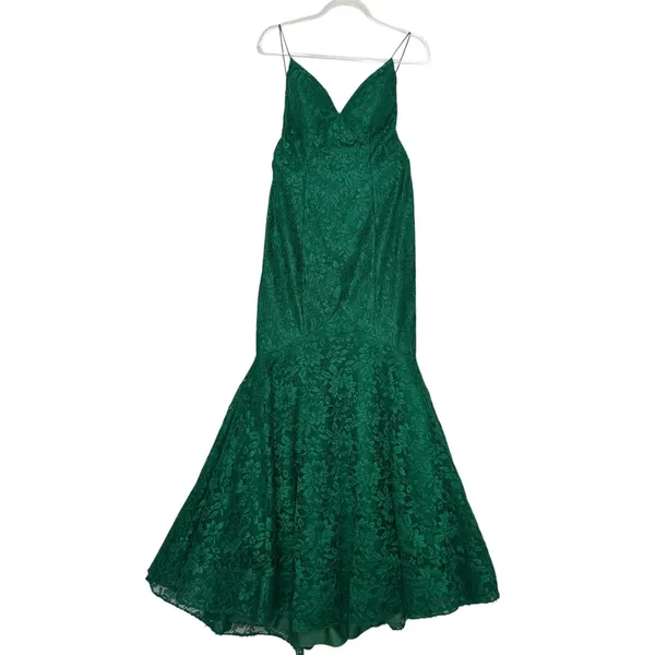2010s Studio 17 12802 Emerald Beaded Lace Mermaid Prom Gown Open Back Size 8 - Image 15