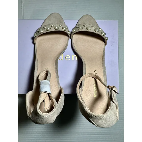 Madden Girl Block Heels Women 9 Bitsyy Blush Suede Faux Pearls Wedding Prom New - Image 13