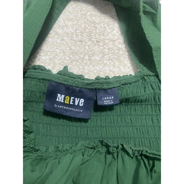 Anthropologie Green Smocked Ruffle CamisolTank Top Square Neck Sleeveless SizeL - Image 6