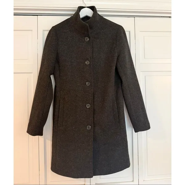 Chartou grey wool blend funnel neck peacoat size small Gray - Image 2