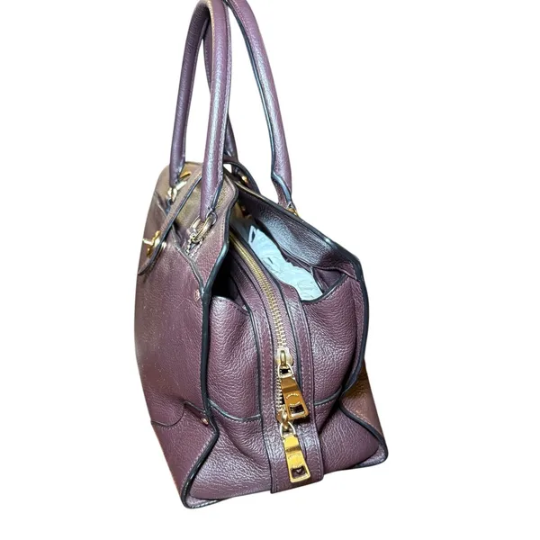 Coach Mercer 30 Satchel Plum Pebble Leather Handbag 37575 Gold Hardware - Image 3