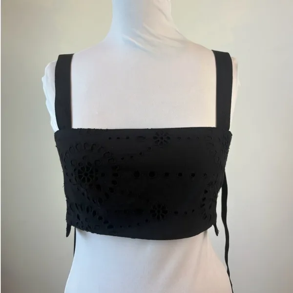 Zara Backless Bandeau Crop Top Black Floral Cutout Embroidered Minimalist XS - Image 3