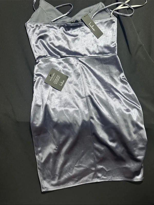 Lulu's Satin Mini Slip Dress in Slate Blue - Image 2
