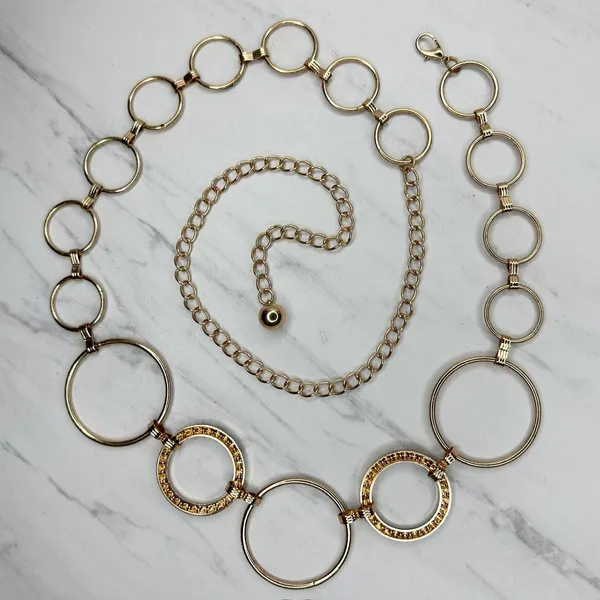 Rhinestone Gold Tone Circle Chain Link Belt OS ✨ - Image 2