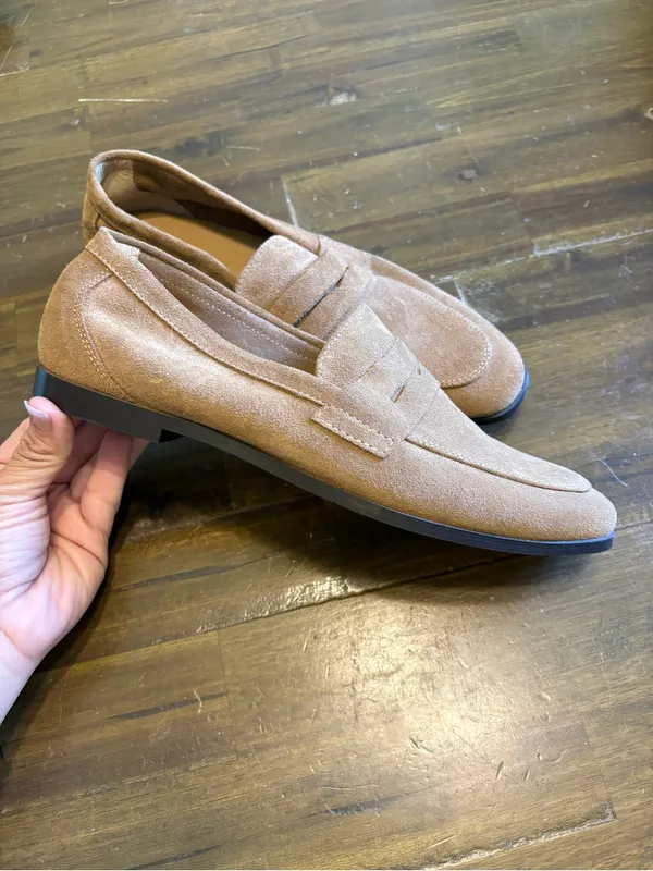 Zara Tan Suede Penny Loafers Slip On Casual Leather 40 Minimalist Capsule 9 - Image 3