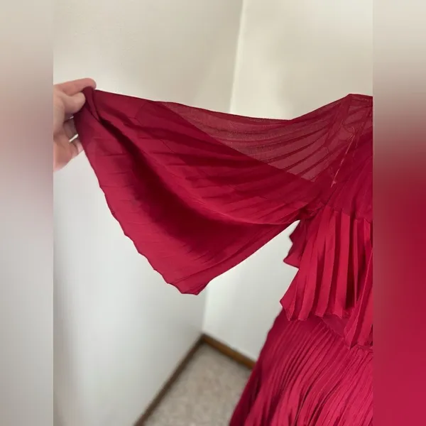 ASOS Pleated Sheer Crop Top Midi Dress Burgundy Size 2 Special Occasion - Image 7