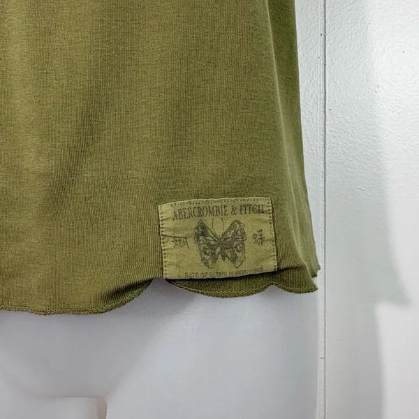 Abercrombie & Fitch Vintage Y2K Army Green Bow Butterfly Patch Tank Top Medium M - Image 3