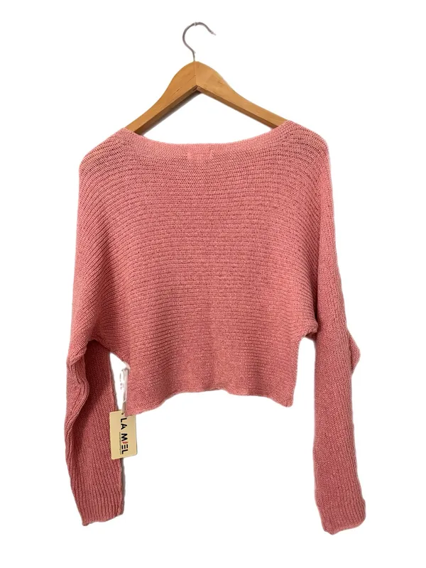 LA MIEL Dusty Rose Pink Knit Sweater Cropped Boat Neck Long Sleeve Small NWT - Image 5