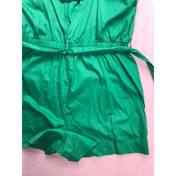 Free Assembly Square Neck Belted Romper Women Size M Green Cotton Sleeveless - Image 10