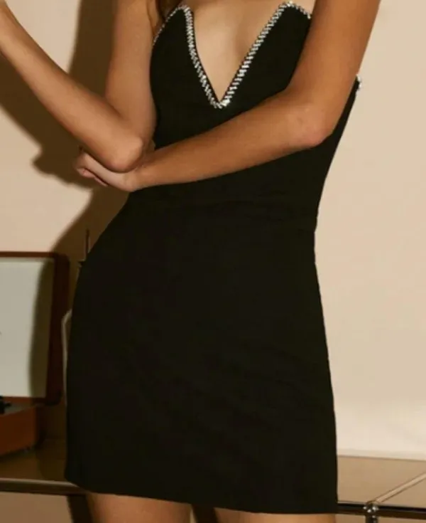Anthropologie NWT /Minimalist Lovers Commense Rhinestone Trim Mini Dress - Image 2