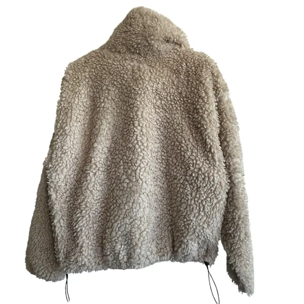 abercrombie fitch Sherpa Fleece Jacket Sz L Cinch Waist Zip Up Front Beige - Image 2