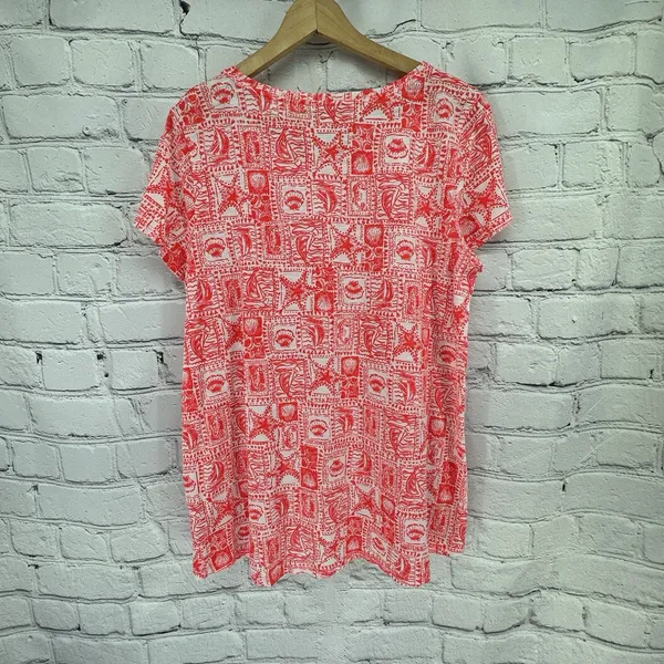 Lilly Pulitzer Etta Top L Orange White Seaside Harbor Coastal Preppy Summer FLAW - Image 2