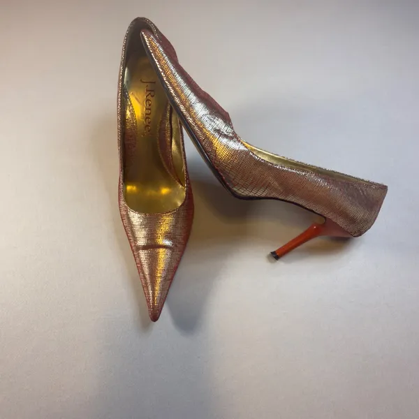 J. Renee Bolero Pumps 7.5 Womens Gold Red Metallic Snakeskin Pointed Toe Heels - Image 4