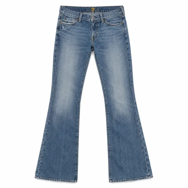 7 For All Mankind 27 Jeans Flare Low Rise Boho Retro Distressed Medium Blue Wash - Image 2