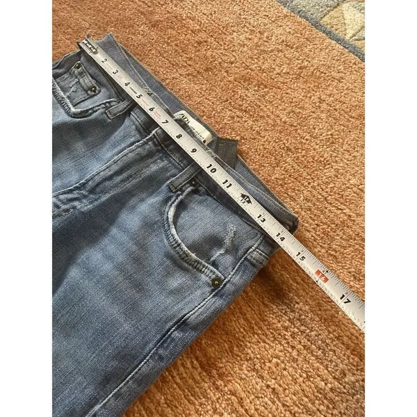 Zara Blue Distressed Straight Leg Jeans Women’s Sz 28 Raw Hem Made in Turkey - Image 5