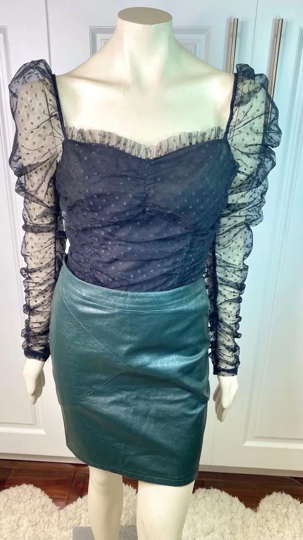 VICI Benefit Polka Dot Ruched Gathered Sleeve Mesh Tulle Top by Free the Roses - Image 5