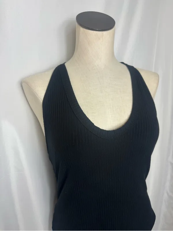 Free People intimates Black Ribbed racerback Bodysuit cozy gothic basic Large - Image 4