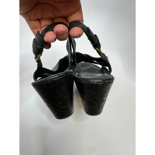 Born Wedge Sandals Womens 8 Black Good Leather Crisscross Slingback D99503 - Image 6