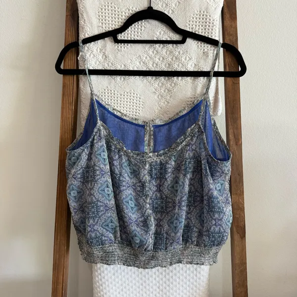 American Eagle Outfitters Blue & Neutral Boho Print Top - Image 4