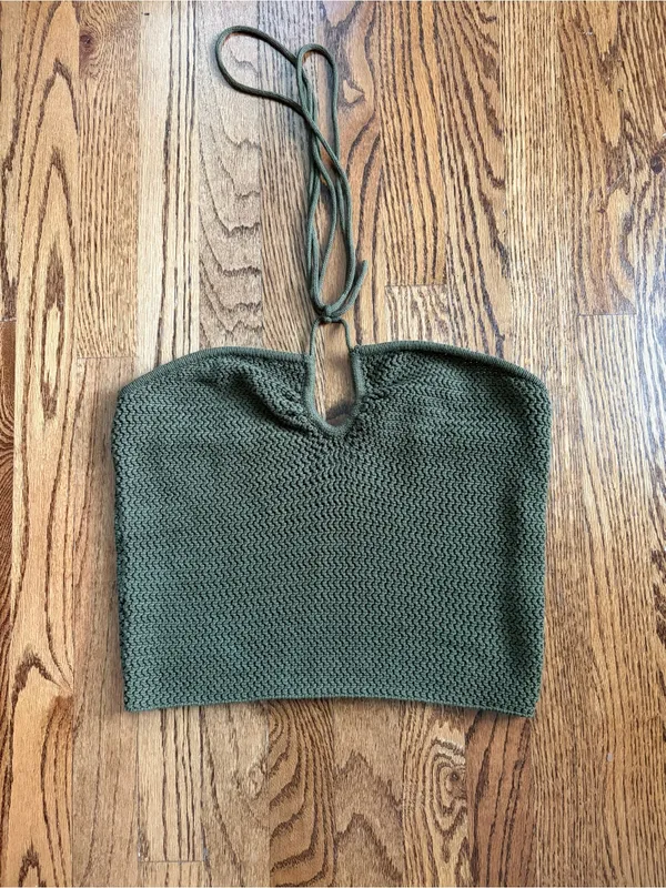 Reformation Suzanne Halter Sweater Tank Olive Oil Green Open Knit Keyhole Top L - Image 4